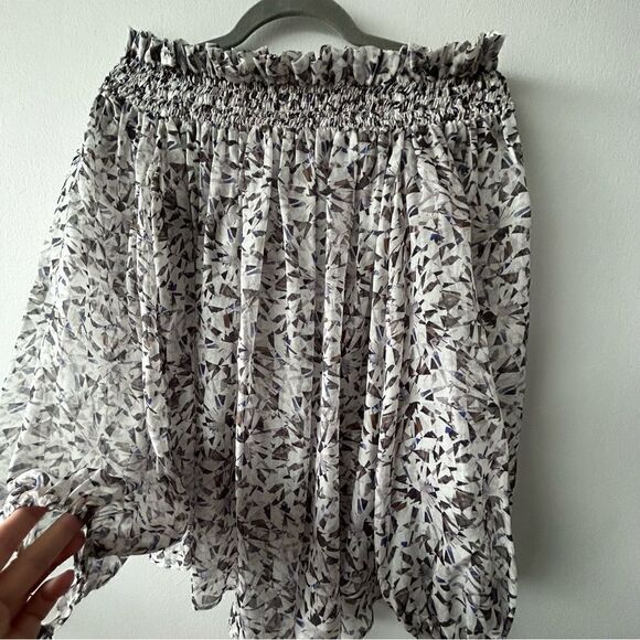 Caroline Constas Silk Smocked Elastic Cinched Ruffle Off Shoulder Top - Picture 7 of 8